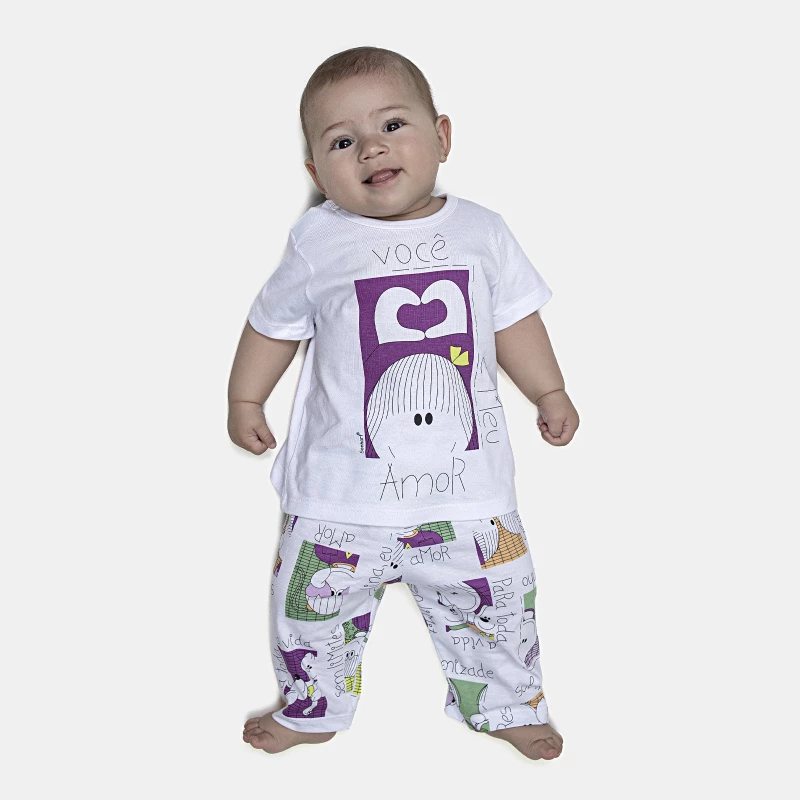 Pijama Feminino Bebe Manga Curta e Calça