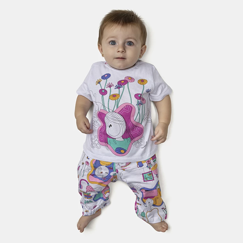 Pijama Feminino Bebê Manga Curta e Calça