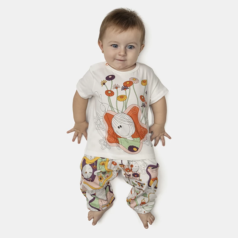 Pijama Feminino Bebê Manga Curta e Calça