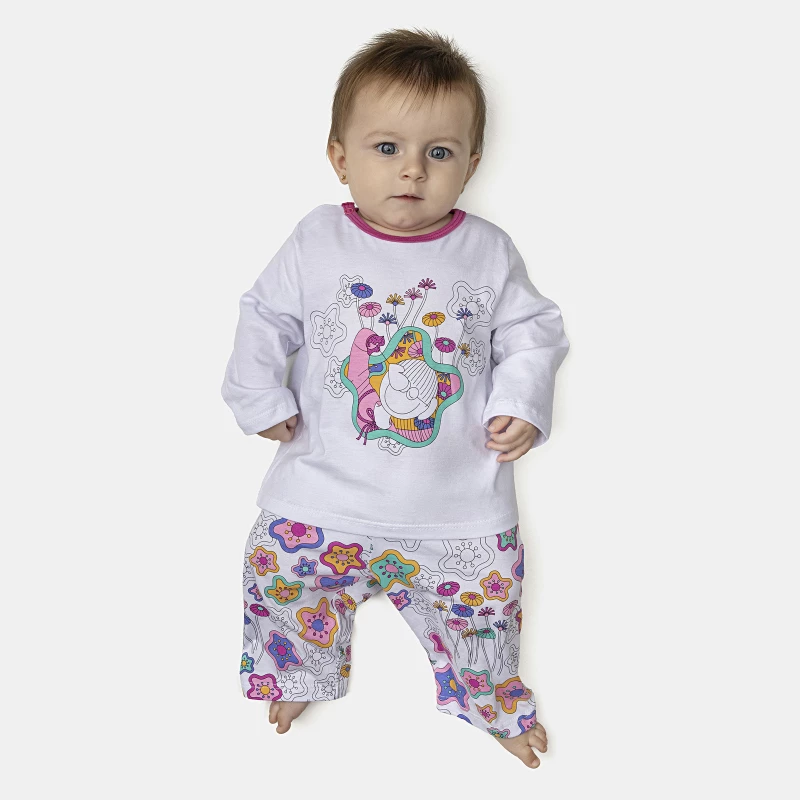 Pijama Feminino Bebê Manga Longa e Calça