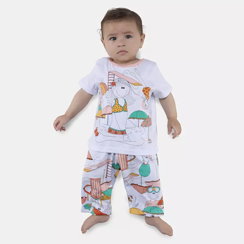 Pijama Feminino Bebe Manga Curta e Calça