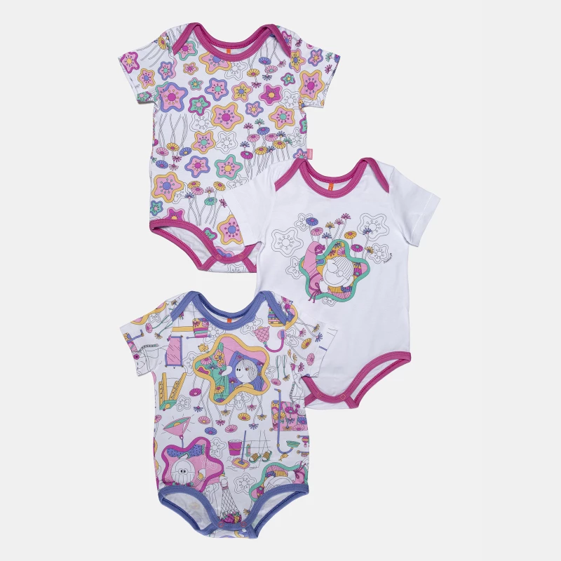 Kit Body Feminino Bebê Manga Curta