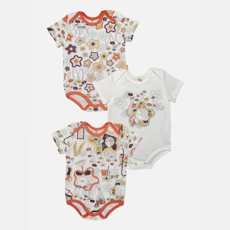 Kit Body Feminino Bebê Manga Curta