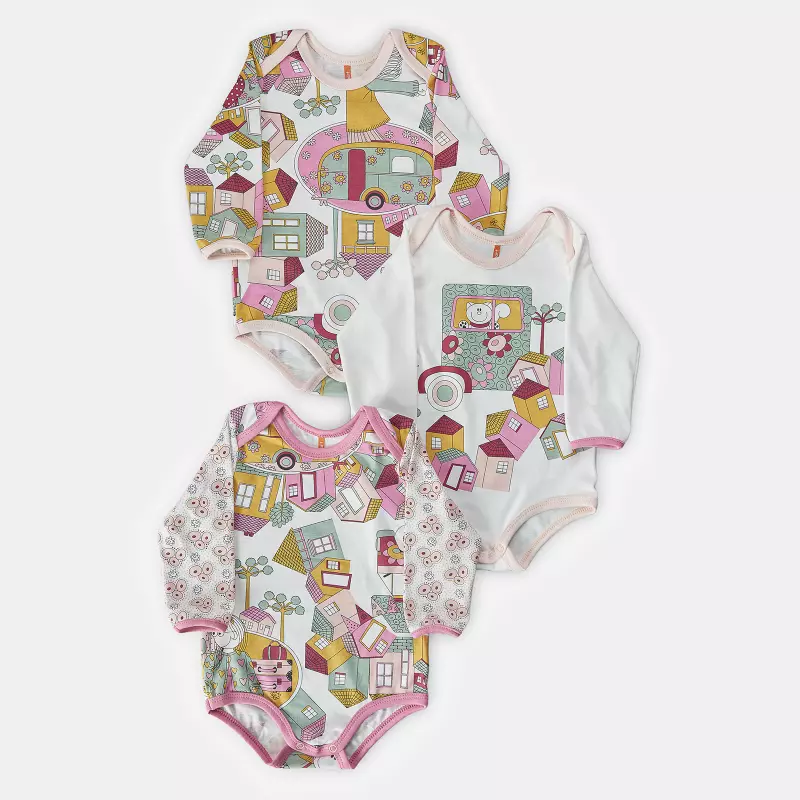 Kit Body Bebe Manga Longa Feminino