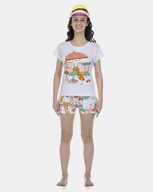 Pijama Feminino Adulto Baby-Look Manga Curta e Short