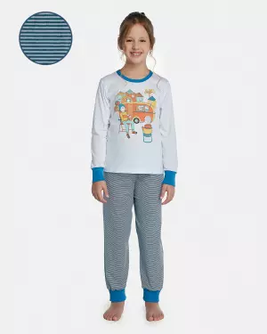 Pijama Feminino Kids Manga Longa e Calça Com Punhos