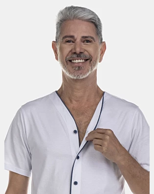 Pijama Masculino Adulto Manga Curta Com Abertura e Short