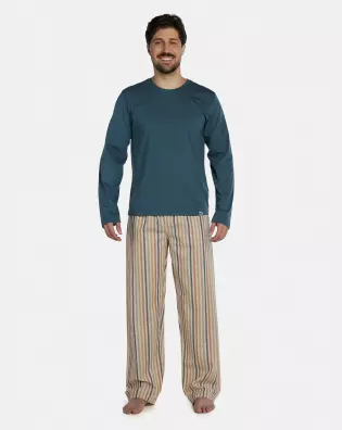 Pijama Masculino Adulto Manga Longa e Calça Tricoline