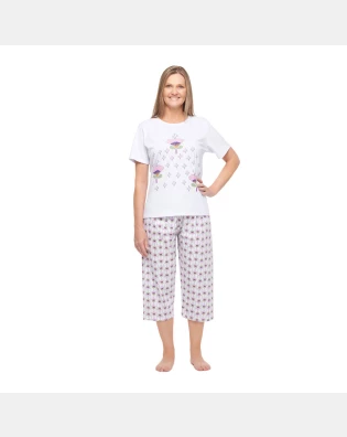 Pijama Feminino clássico manga curta e corsário Floral