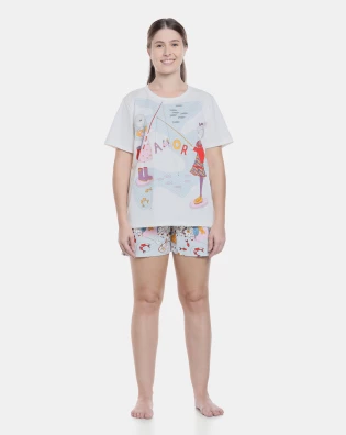 Pijama Feminino Blusa manga curta e short Estampado