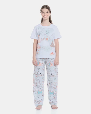 Pijama Feminino Adulto Manga Curta e Calça