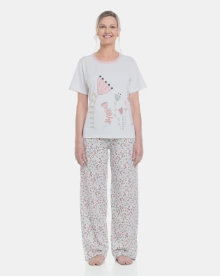 Pijama Feminino Adulto Manga Curta e Calça