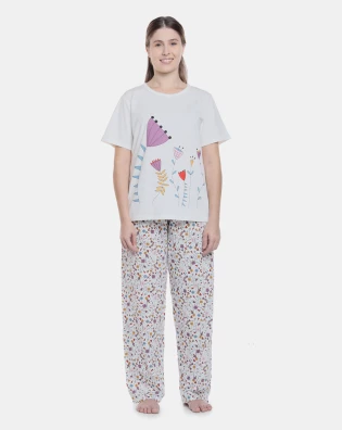 Pijama Feminino Sonhart clássico manga curta e calça Floral