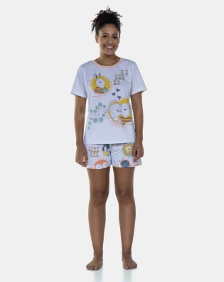 Pijama Feminino Manga Curta e Short Estampado