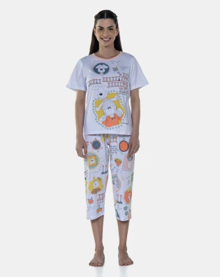 Pijama Feminino Sonhart  Manga Curta e Corsário Estampada