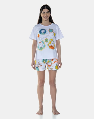 Pijama Feminino Sonhart Manga Curta e Short Estampado