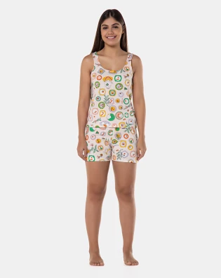 Pijama Feminino Curto regata Alça Larga e short Estampado