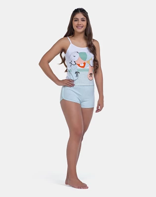 Pijama Curto Feminino Regata Alça Fina e Short Pat e Annie