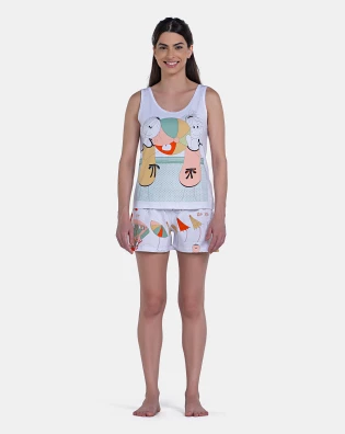 Pijama Curto Feminino Regata Média e Short Pat e Annie