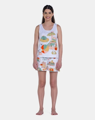 Sonhart Pijama Curto Feminino Regata Média e Short Estampado