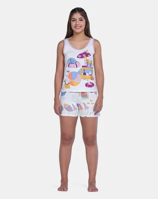 Pijama Curto Feminino Regata Média e Short Estampado