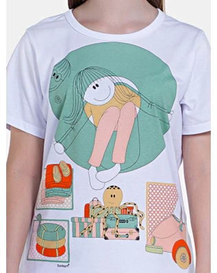 Pijama Feminino Blusa Manga Curta e Short Estampa Pat