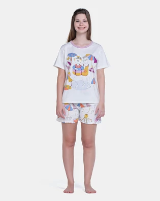 Pijama Feminino Blusa Manga Curta Estampa Pat e Annie e Short