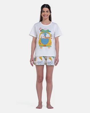 Pijama Feminino Blusa Manga Curta e Short Estampado
