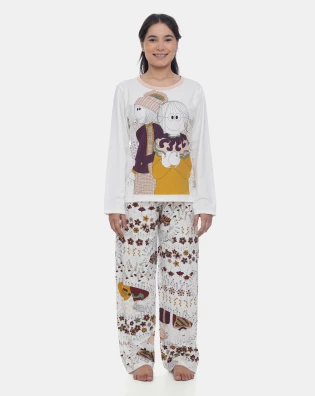 Pijama Feminino Manga Longa e Calça Estampa Pat e Annie