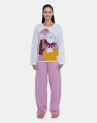 Pijama Feminino Longo Tecido Moletinho Estampa Pat e Annie