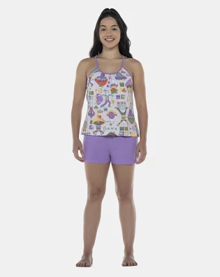 Pijama Feminino Adulto Alça e Short