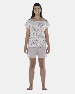 Pijama Feminino Adulto Manga Curta e Bermuda