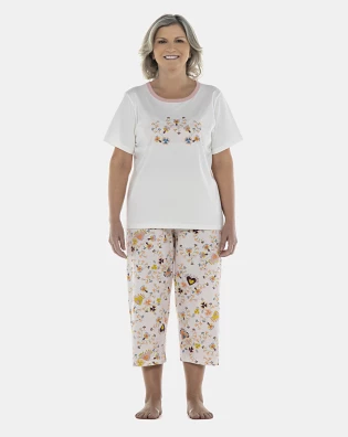 Pijama Feminino Adulto Manga Curta e Corsário