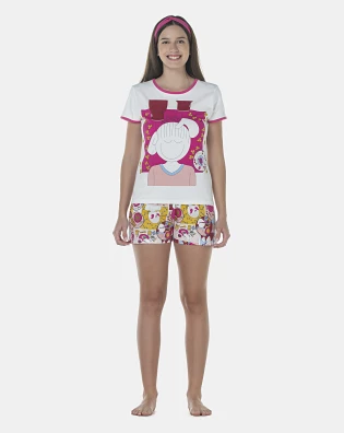 Pijama Feminino Adulto Baby-Look Manga Curta e Short