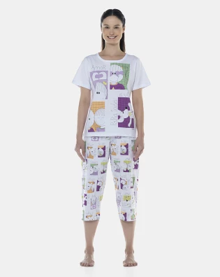 Pijama Feminino Adulto Manga Curta e Corsário