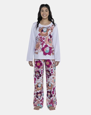 Pijama Feminino Adulto Manga Longa e Calça
