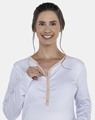 Pijama Feminino Gestante Manga Longa Canelada e Calça