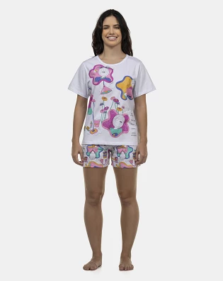 Pijama Feminino Adulto Manga Curta e Short