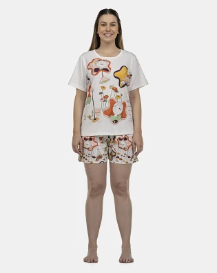 Pijama Feminino Adulto Manga Curta e Short