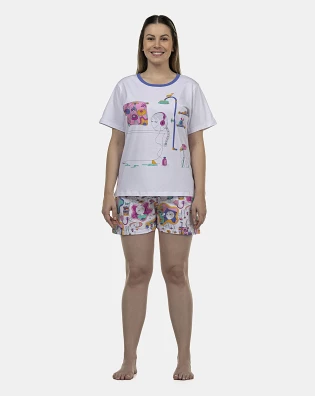 Pijama Feminino Adulto Manga Curta e Short