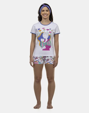 Pijama Feminino Adulto Baby-Look Manga Curta e Short