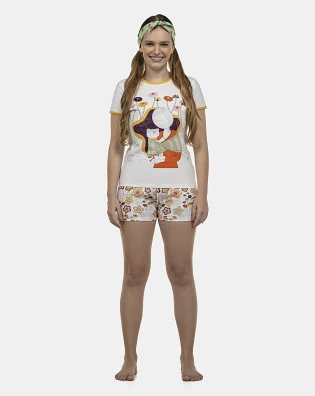 Pijama Feminino Adulto Baby-Look Manga Curta e Short