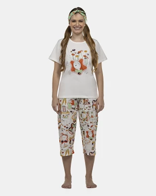 Pijama Feminino Adulto Manga Curta e Corsário
