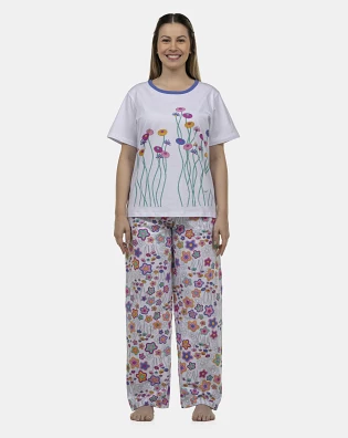 Pijama Feminino Adulto Manga Curta e Calça