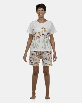 Pijama Feminino Adulto Manga Curta e Bermuda