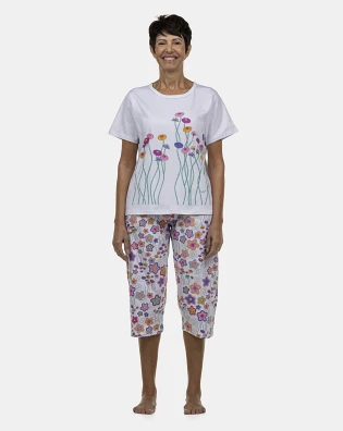 Pijama Feminino Adulto Manga Curta e Corsário