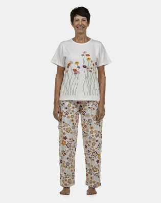 Pijama Feminino Adulto Manga Curta e Calça