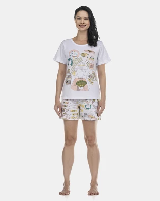 Pijama Feminino Adulto Manga Curta e Short
