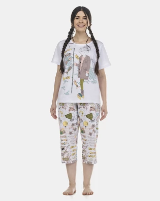 Pijama Feminino Adulto Manga Curta e Corsário