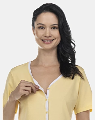 Pijama Feminino Adulto Manga Curta Aberto e Corsário
